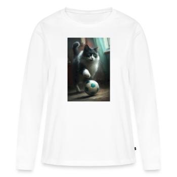 Katze Fußball Realistisch - Frauen Premium Bio Langarmshirt - Weiß - Vorne - Julia (174cm)