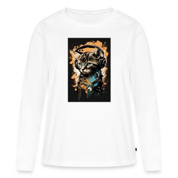 Casque pour chat Casque Musique - T-shirt manches longues Premium bio Femme - blanc - Devant - Julia (174cm)