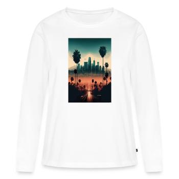 Los Angeles Landschaft Palmen Skyline Hochhäuser - Frauen Premium Bio Langarmshirt - Weiß - Vorne - Julia (174cm)