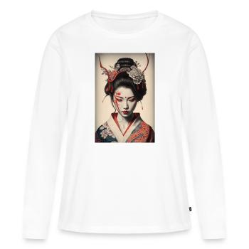 Geisha Portrait Japanese Kimono Traditional - Women's Premium Organic Long Sleeve Shirt - white - Front - Julia (174cm)