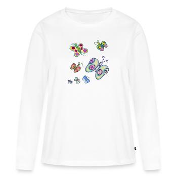 les papillons de joie - T-shirt manches longues Premium bio Femme - blanc - Devant - Julia (174cm)