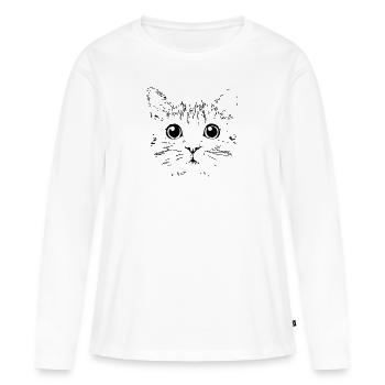 tete de chat - T-shirt manches longues Premium bio Femme - blanc - Devant - Julia (174cm)
