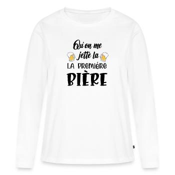 qu'on me jette la première bière - T-shirt manches longues Premium bio Femme - blanc - Devant - Julia (174cm)