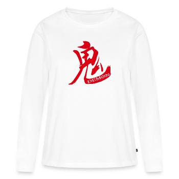 démon kanji - T-shirt manches longues Premium bio Femme - blanc - Devant - Julia (174cm)