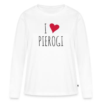 J'aime pierogi | Spécialités alimentaires polonaises - T-shirt manches longues Premium bio Femme - blanc - Devant - Julia (174cm)