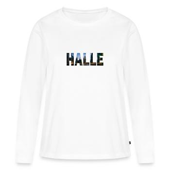 Place du marché de Halle (Saale) - T-shirt manches longues Premium bio Femme - blanc - Devant - Julia (174cm)
