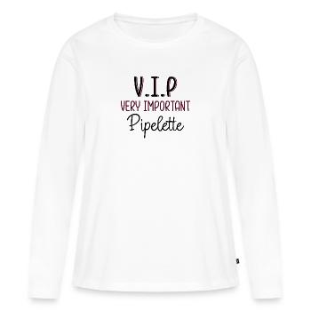 VIP Pipelette cadeau drôle femme bavarde humour - T-shirt manches longues Premium bio Femme - blanc - Devant - Julia (174cm)