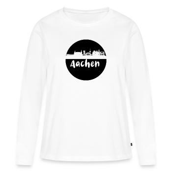 aachen,skyline, kreis, scherenschnitt, schwarz - Frauen Premium Bio Langarmshirt - Weiß - Vorne - Julia (174cm)