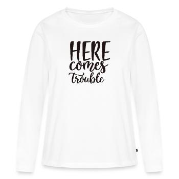 Voici des ennuis - T-shirt manches longues Premium bio Femme - blanc - Devant - Julia (174cm)