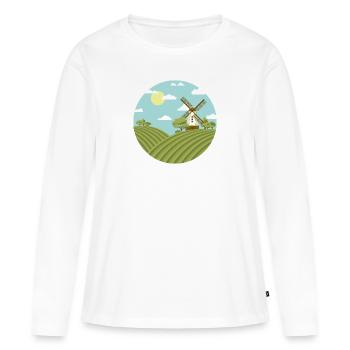 Moulin à vent, moulin à vent en Hollande - T-shirt manches longues Premium bio Femme - blanc - Devant - Julia (174cm)