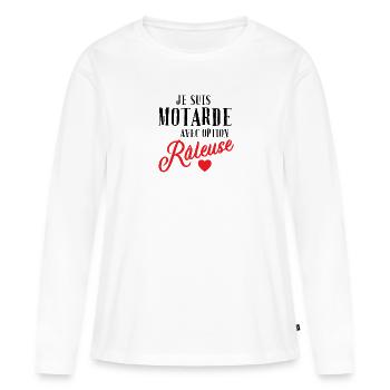 Motarde avec option râleuse cadeau moto idée - T-shirt manches longues Premium bio Femme - blanc - Devant - Julia (174cm)