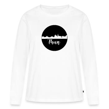 thun,skyline,graffiti, coupe à ciseaux,noir - T-shirt manches longues Premium bio Femme - blanc - Devant - Julia (174cm)