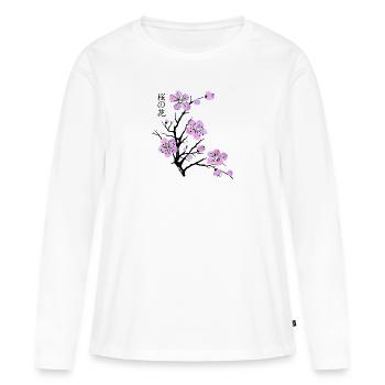 Fleurs de cerisier - T-shirt manches longues Premium bio Femme - blanc - Devant - Julia (174cm)