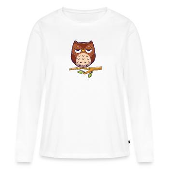 Hibou ennuyé - hibou ennuyé assis sur la branche - T-shirt manches longues Premium bio Femme - blanc - Devant - Julia (174cm)