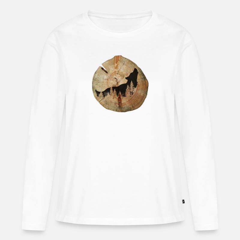 Baumscheibe Wolf - Frauen Premium Bio Langarmshirt - Weiß