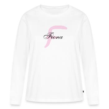 Nom prénom Fiona - T-shirt manches longues Premium bio Femme - blanc - Devant - Julia (174cm)