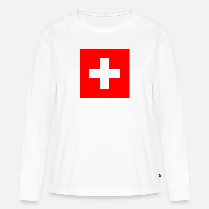 Schweizerkreuz Gross - Frauen Premium Bio Langarmshirt - Weiß