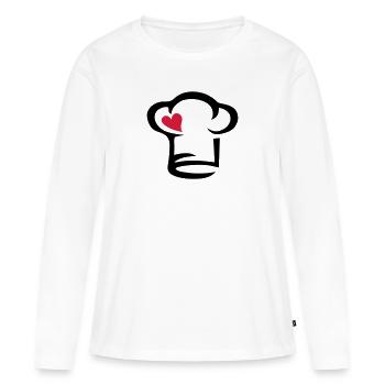 Toque de cuisinier, Coeur, chef, Chapeau - T-shirt manches longues Premium bio Femme - blanc - Devant - Julia (174cm)