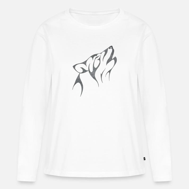 Wolf - Frauen Premium Bio Langarmshirt - Weiß