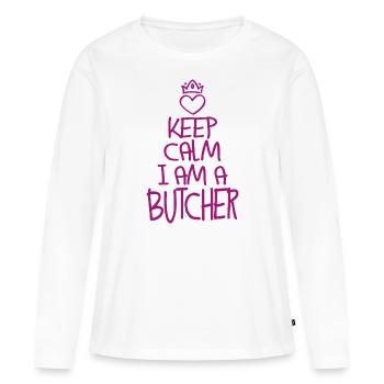 Keep Calm Butcher Cool Butcher Cadeau - T-shirt manches longues Premium bio Femme - blanc - Devant - Julia (174cm)