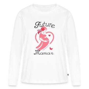Future maman - T-shirt manches longues Premium bio Femme - blanc - Devant - Julia (174cm)