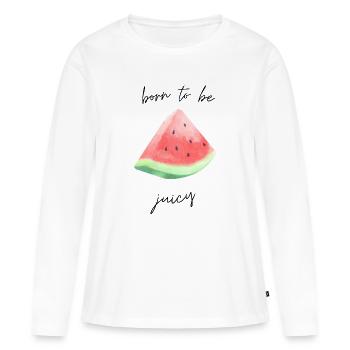 Wassermelone Aquarell Slice born to be juicy - Frauen Premium Bio Langarmshirt - Weiß - Vorne - Julia (174cm)