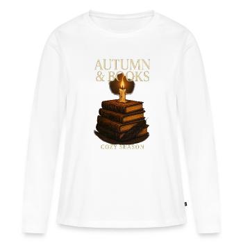 Livres automnaux : Saison cosy - T-shirt manches longues Premium bio Femme - blanc - Devant - Julia (174cm)