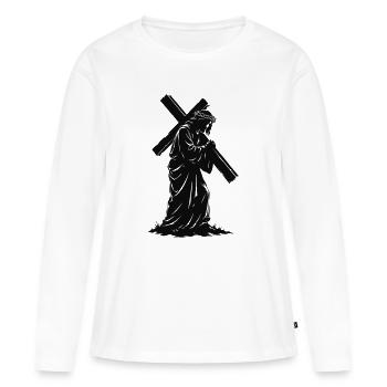Silhouette de croix de la dévotion - T-shirt manches longues Premium bio Femme - blanc - Devant - Julia (174cm)
