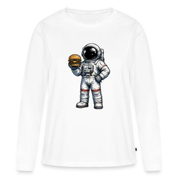 Astronaute avec un burger dans l’espace - T-shirt manches longues Premium bio Femme - blanc - Devant - Julia (174cm)