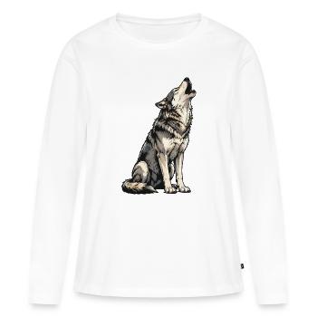 Illustration du Loup hurlant - T-shirt manches longues Premium bio Femme - blanc - Devant - Julia (174cm)