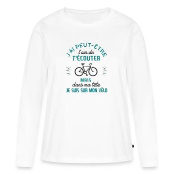 dans me tete velo - T-shirt manches longues Premium bio Femme - blanc - Devant - Julia (174cm)