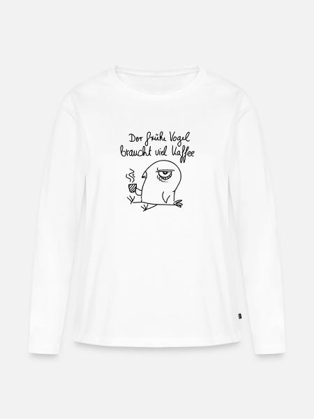 Der frühe Vogel braucht viel Kaffee - line - Frauen Premium Bio Langarmshirt - Weiß