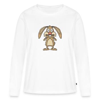 Lièvre / Poule mouillée - T-shirt manches longues Premium bio Femme - blanc - Devant - Julia (174cm)