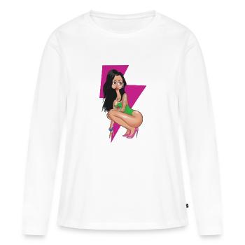 Pin-up de foudre rose - T-shirt manches longues Premium bio Femme - blanc - Devant - Julia (174cm)