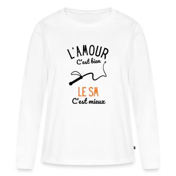 L'amour c'est bien le SM c'est mieux - T-shirt manches longues Premium bio Femme - blanc - Devant - Julia (174cm)