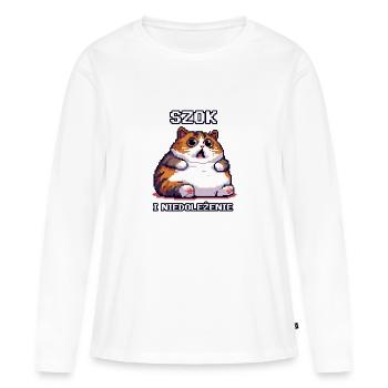 Gros chat choqué et incrédulité - T-shirt manches longues Premium bio Femme - blanc - Devant - Julia (174cm)