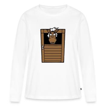 cheval anxieux cheval écurie porte d’écurie drôle de peur - T-shirt manches longues Premium bio Femme - blanc - Devant - Julia (174cm)