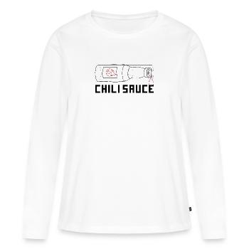 Sauce chili, chaude au cœur - T-shirt manches longues Premium bio Femme - blanc - Devant - Julia (174cm)