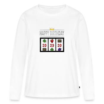 Jackpot joyeux anniversaire 30 ans, anniversaire rond - T-shirt manches longues Premium bio Femme - blanc - Devant - Julia (174cm)