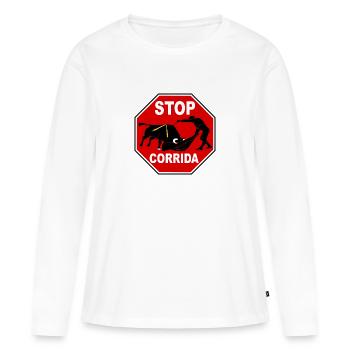 Stop corrida - T-shirt manches longues Premium bio Femme - blanc - Devant - Julia (174cm)