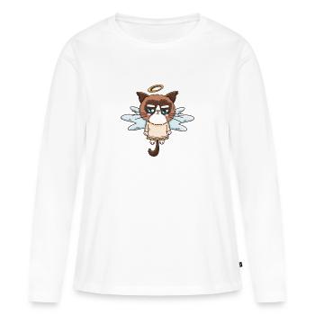 Ange chat grincheux - T-shirt manches longues Premium bio Femme - blanc - Devant - Julia (174cm)