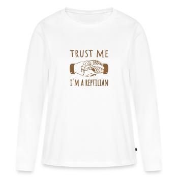 Croyez-moi, je suis un t-shirt Meme Illuminati Reptilian - T-shirt manches longues Premium bio Femme - blanc - Devant - Julia (174cm)
