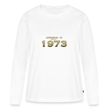 Assemblé en mars 1973 - T-shirt manches longues Premium bio Femme - blanc - Devant - Julia (174cm)