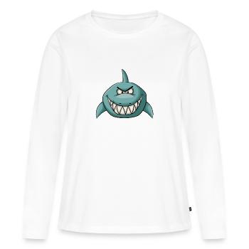 Böse grinsender Hai - Frauen Premium Bio Langarmshirt - Weiß - Vorne - Julia (174cm)
