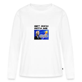 Deviens riche avec moi, meme Stonks - T-shirt manches longues Premium bio Femme - blanc - Devant - Julia (174cm)