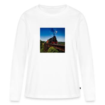Weinlesezug auf Eisenbahn in der Landschaftslandschaft - Frauen Premium Bio Langarmshirt - Weiß - Vorne - Julia (174cm)