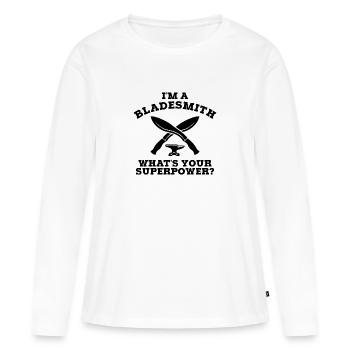 JE SUIS UN BLADESMITH QUEL EST VOTRE SUPERPOWER B - T-shirt manches longues Premium bio Femme - blanc - Devant - Julia (174cm)