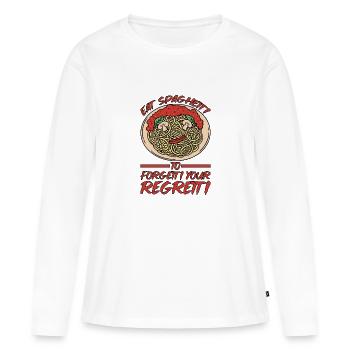 Mangez des spaghettis pour oublier vos regrets 5 - T-shirt manches longues Premium bio Femme - blanc - Devant - Julia (174cm)