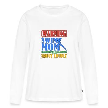 Warning Swim Mom Will Shout Loudly 6 - Frauen Premium Bio Langarmshirt - Weiß - Vorne - Julia (174cm)