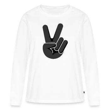 Amour Liberté Paix Espoir Signe de la main - T-shirt manches longues Premium bio Femme - blanc - Devant - Julia (174cm)